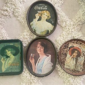 Set of 4 Vintage Coca Cola Girl and ladies home journal metal Trays.